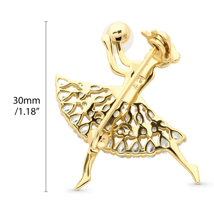 BERRICLE Dancing Ballerina Button Cultured Pearl Pin in Sterling Silver Earrings