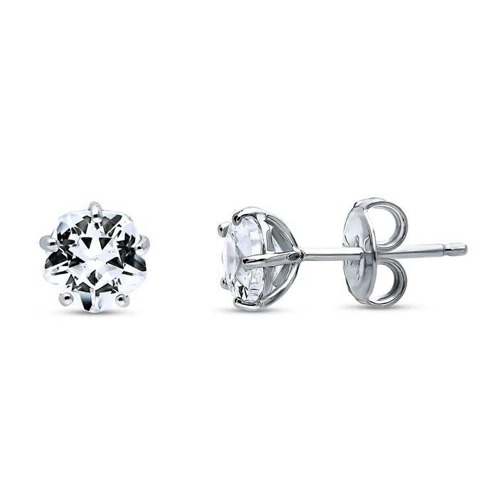 BERRICLE Earrings Solitaire 12ct Violet Cut CZ Stud Earrings in Sterling Silver BERRICLE Earrings Solitaire 12ct Violet Cut CZ Stud Earrings in Sterling Silver