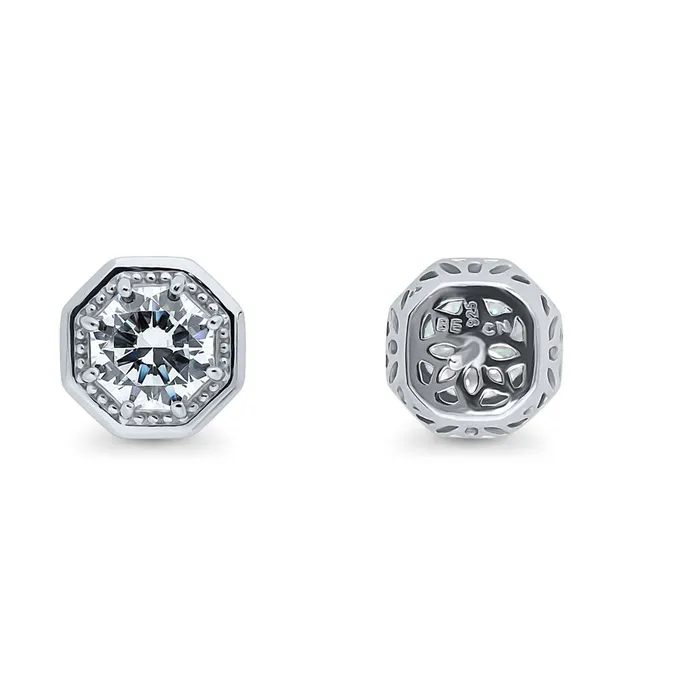 BERRICLE Earrings Solitaire Art Deco CZ Stud Earrings in Sterling Silver 25ct