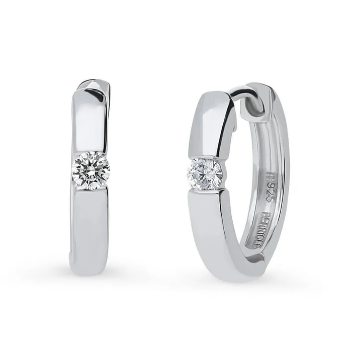 BERRICLE Earrings Solitaire CZ Medium Hoop Earrings in Sterling Silver 064