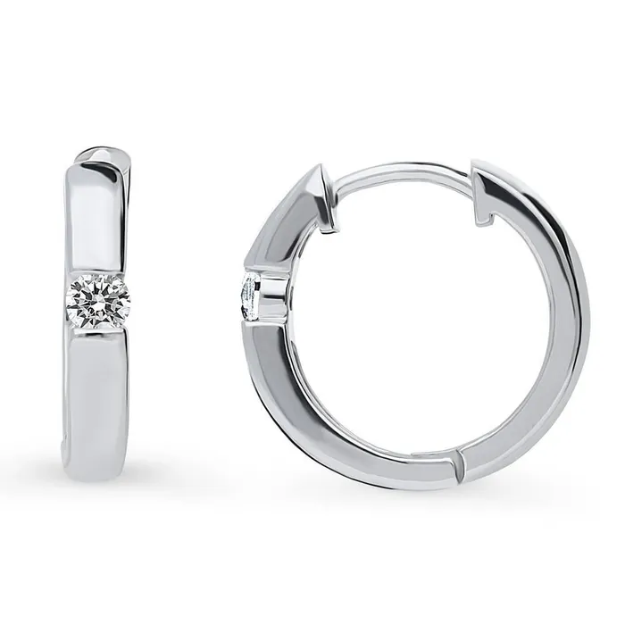 BERRICLE Earrings Solitaire CZ Medium Hoop Earrings in Sterling Silver 064