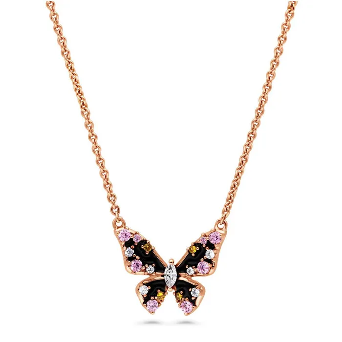BERRICLE Necklaces Butterfly Enamel CZ Necklace in Rose Gold Flashed Sterling Silver BERRICLE Necklaces Butterfly Enamel CZ Necklace in Rose Gold Flashed Sterling Silver