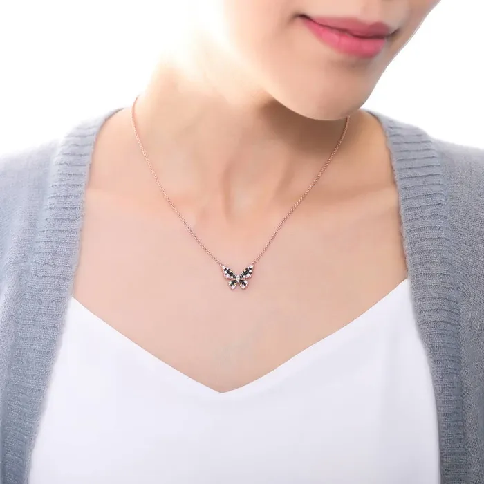 BERRICLE Necklaces Butterfly Enamel CZ Necklace in Rose Gold Flashed Sterling Silver