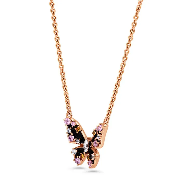 BERRICLE Necklaces Butterfly Enamel CZ Necklace in Rose Gold Flashed Sterling Silver