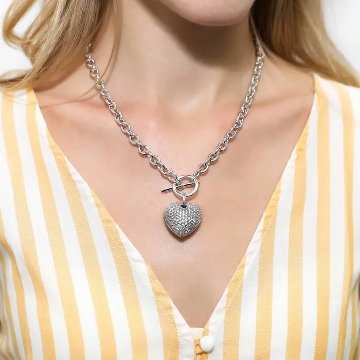BERRICLE Necklaces Heart CZ Necklace Earrings and Bracelet in SilverTone