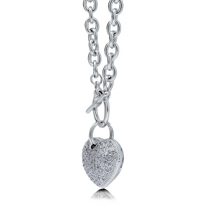 BERRICLE Necklaces Heart CZ Necklace Earrings and Bracelet in SilverTone