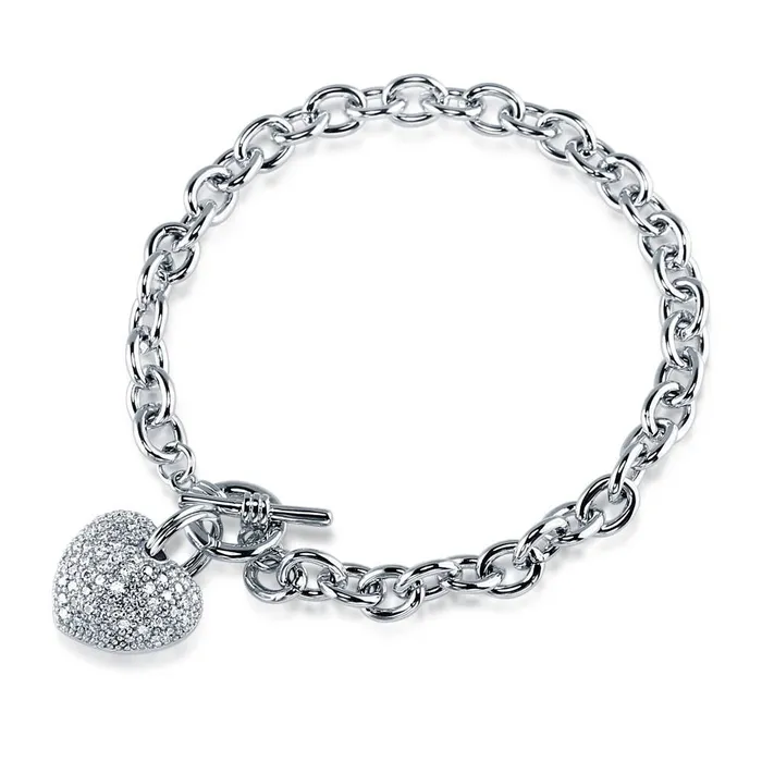 BERRICLE Necklaces Heart CZ Necklace Earrings and Bracelet in SilverTone