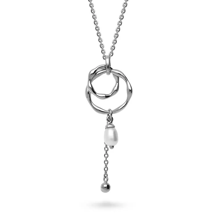 BERRICLE Necklaces Open Circle Cultured Pearl Necklace in Sterling Silver