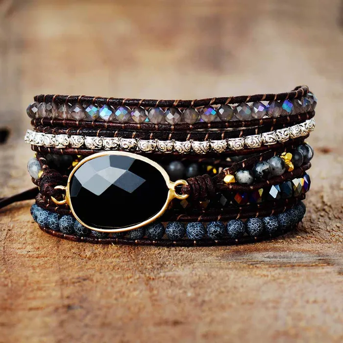 Black Onyx Quartz Wrap Bracelet wickedafstore Bracelets