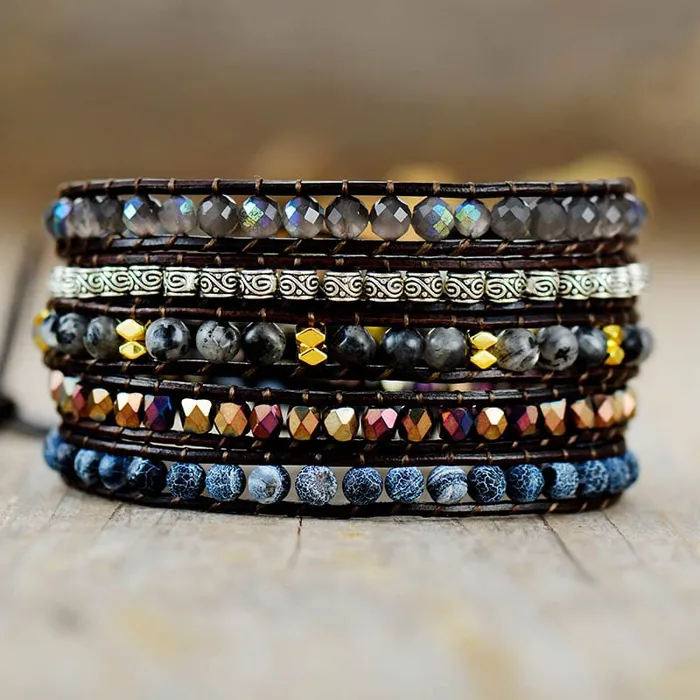 Black Onyx Quartz Wrap Bracelet wickedafstore Bracelets