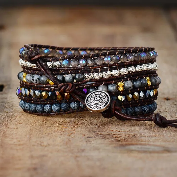 Black Onyx Quartz Wrap Bracelet wickedafstore Bracelets