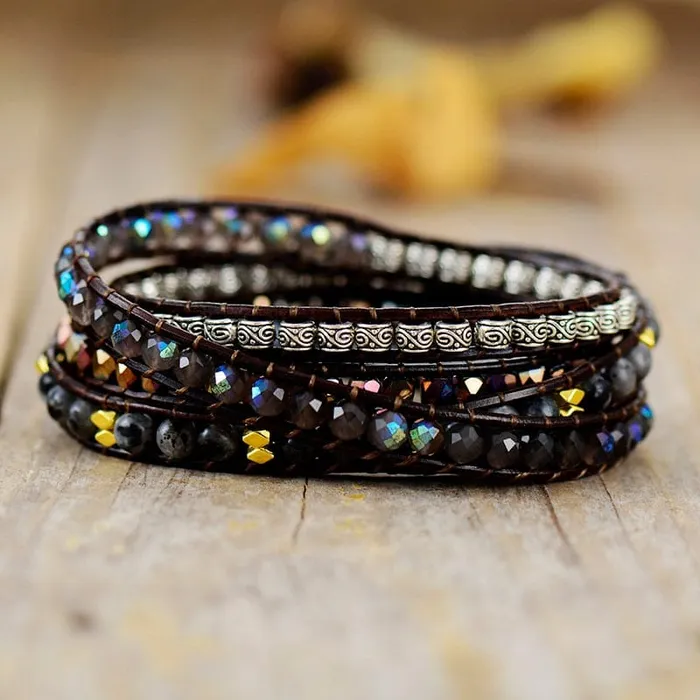 Black Onyx Quartz Wrap Bracelet wickedafstore Bracelets