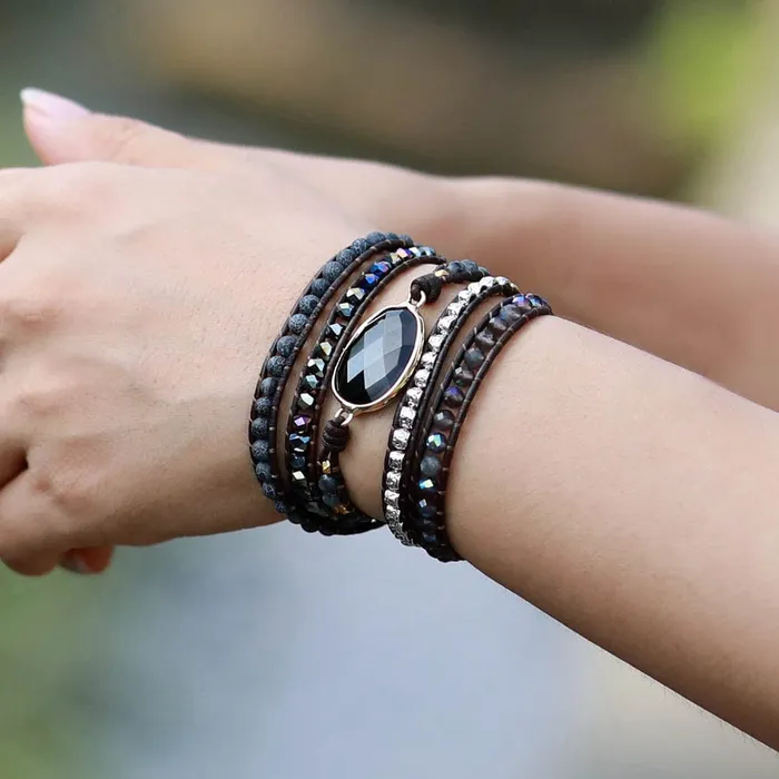 Black Onyx Quartz Wrap Bracelet wickedafstore Bracelets
