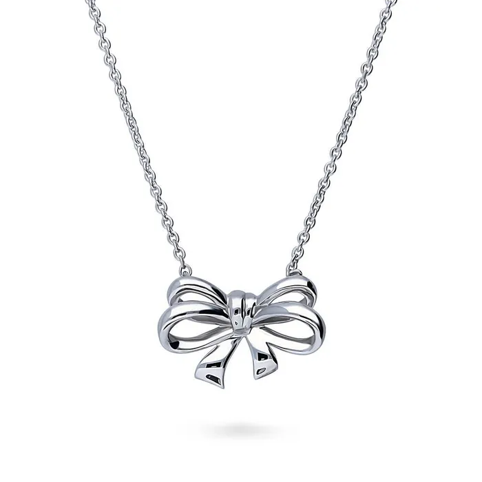 Bow Tie Ribbon Mini Necklace in Sterling Silver BERRICLE Necklaces