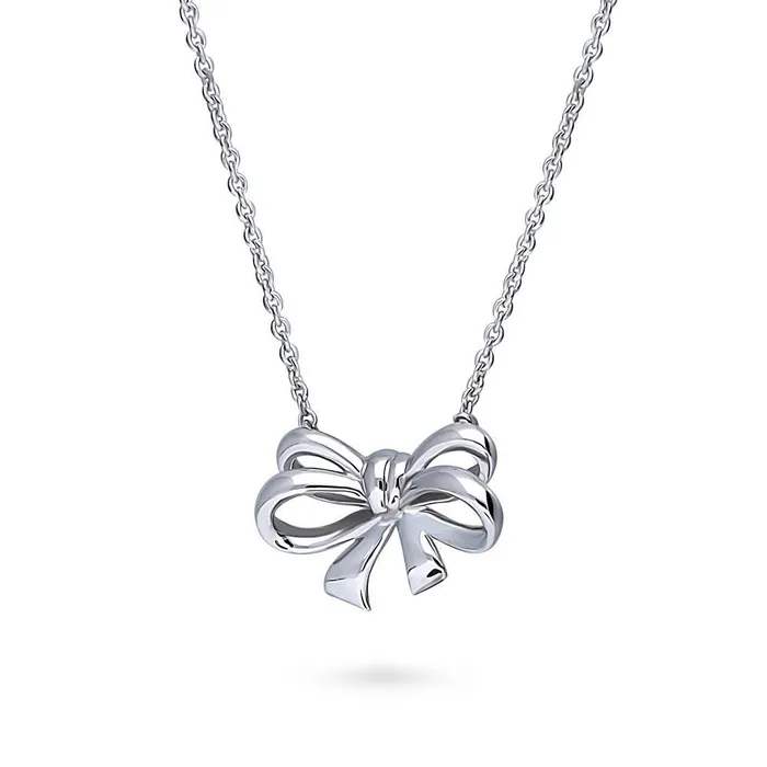 Bow Tie Ribbon Mini Necklace in Sterling Silver BERRICLE Necklaces
