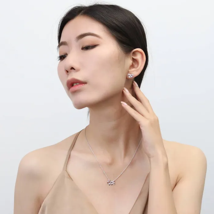 Bow Tie Ribbon Mini Necklace in Sterling Silver BERRICLE Necklaces