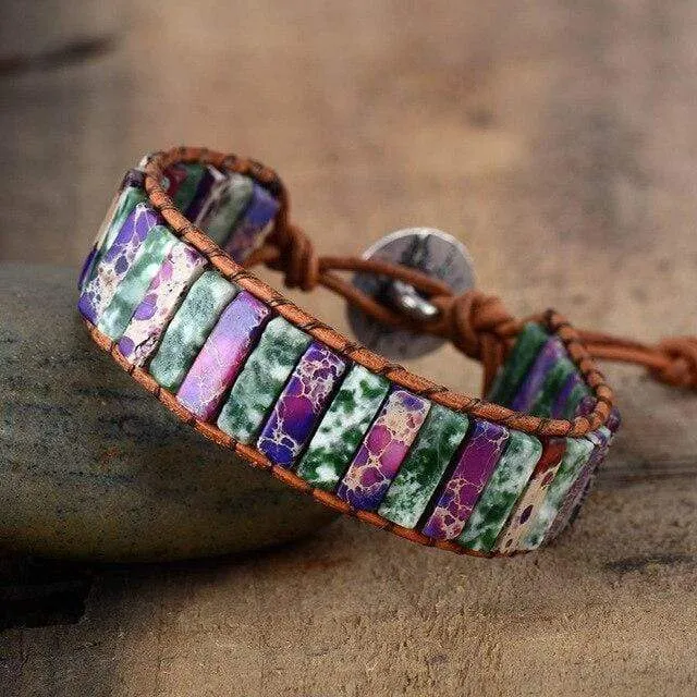 Bracelets WickedAF Darna Purple Jasper Leather Boho Wrap Bracelet