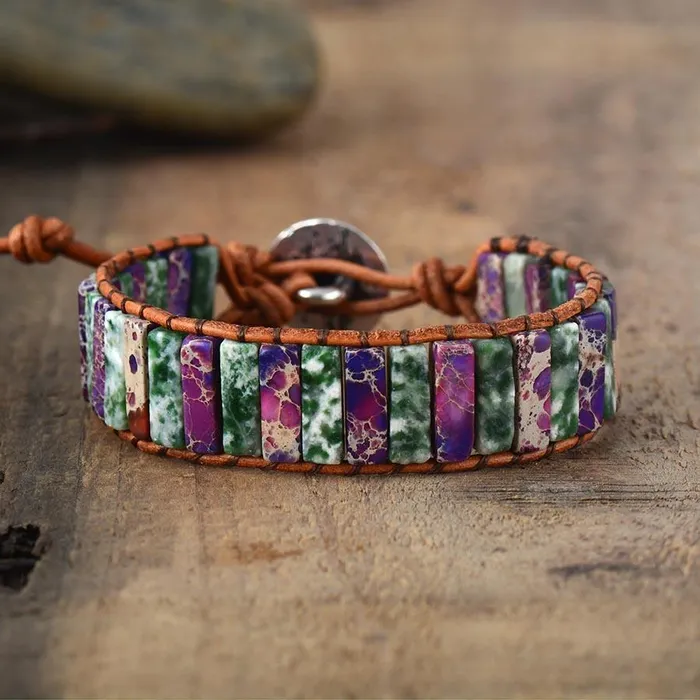 Bracelets WickedAF Darna Purple Jasper Leather Boho Wrap Bracelet