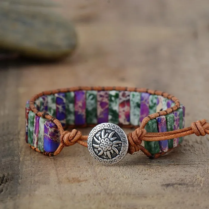Bracelets WickedAF Darna Purple Jasper Leather Boho Wrap Bracelet