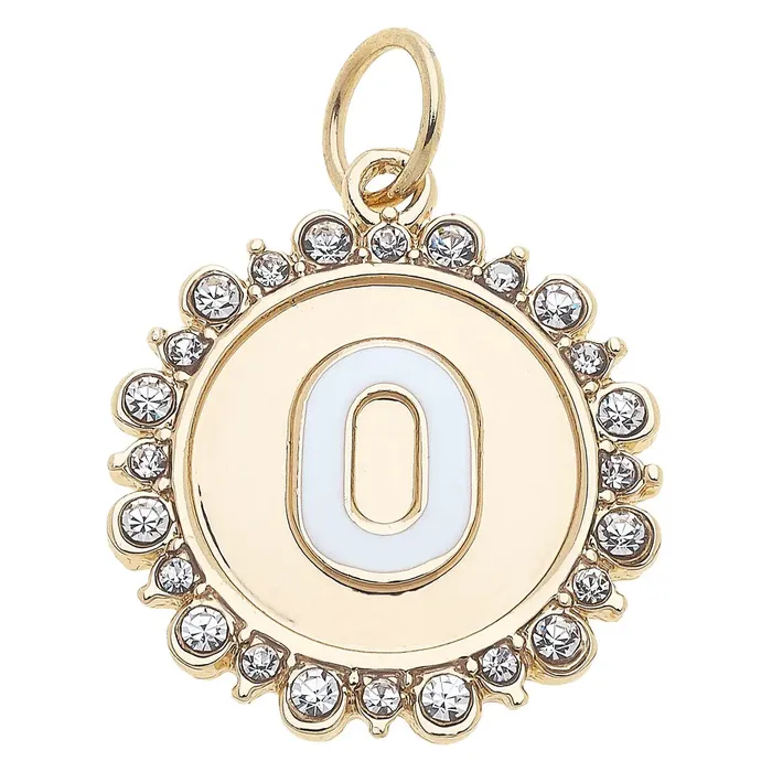 Canvas Rhinestone Letter Disc Charm in Shiny Gold Charm Necklaces