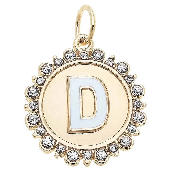 Canvas Rhinestone Letter Disc Charm in Shiny Gold Charm Necklaces
