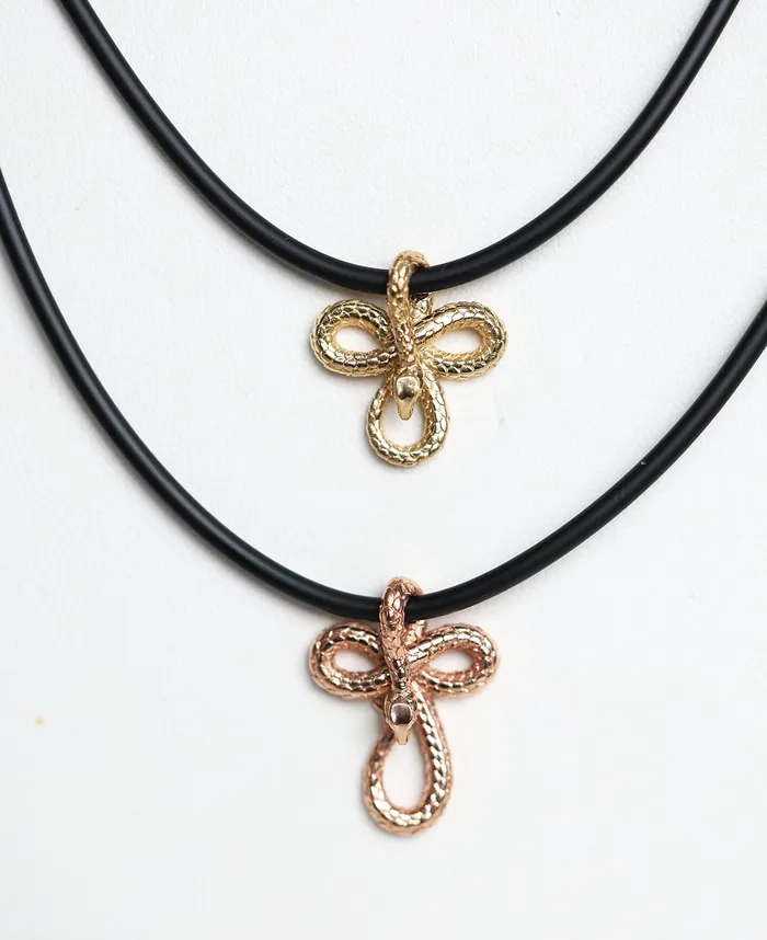 Capucinne Necklaces Mens snake necklace with natural rubber cord and smaller pendant