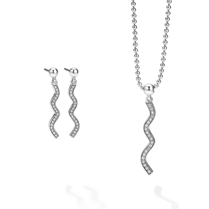 Caviar Spark Wave Necklace and Earring Diamond Gift Set LAGOS Necklaces