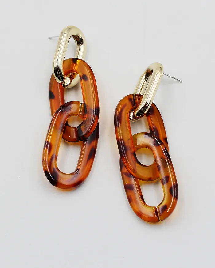 CHECK20241 Earrings Tortoise Shell Link Earrings