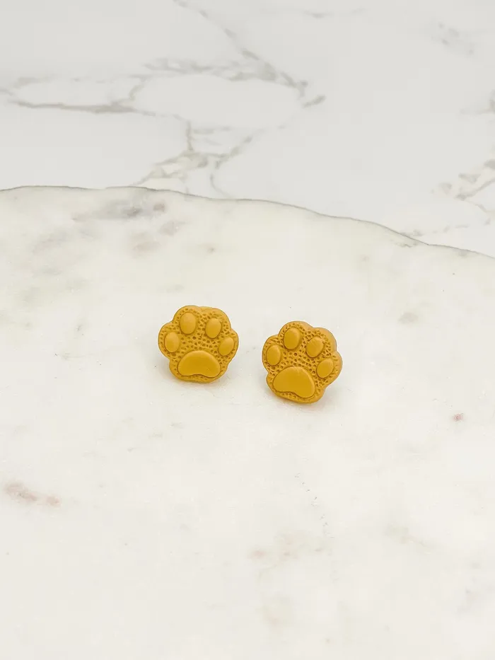 Clay Paw Print Stud Earrings Brown Prep Obsessed FP Earrings
