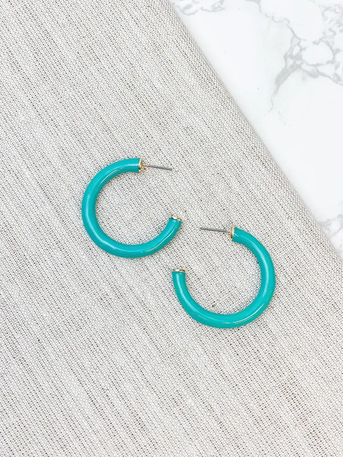 Color Pop Enamel Hoop Earrings Aqua Prep Obsessed ESS Earrings