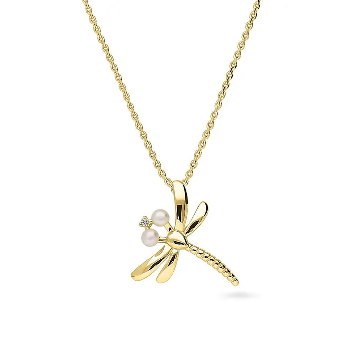 Dragonfly Button Cultured Pearl Necklace in Sterling Silver BERRICLE Necklaces Dragonfly Button Cultured Pearl Necklace in Sterling Silver BERRICLE Necklaces
