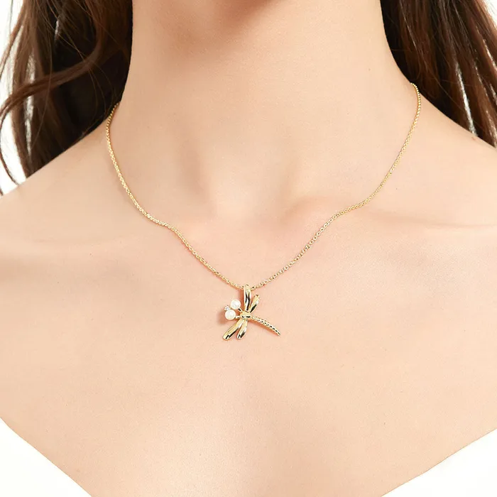 Dragonfly Button Cultured Pearl Necklace in Sterling Silver BERRICLE Necklaces