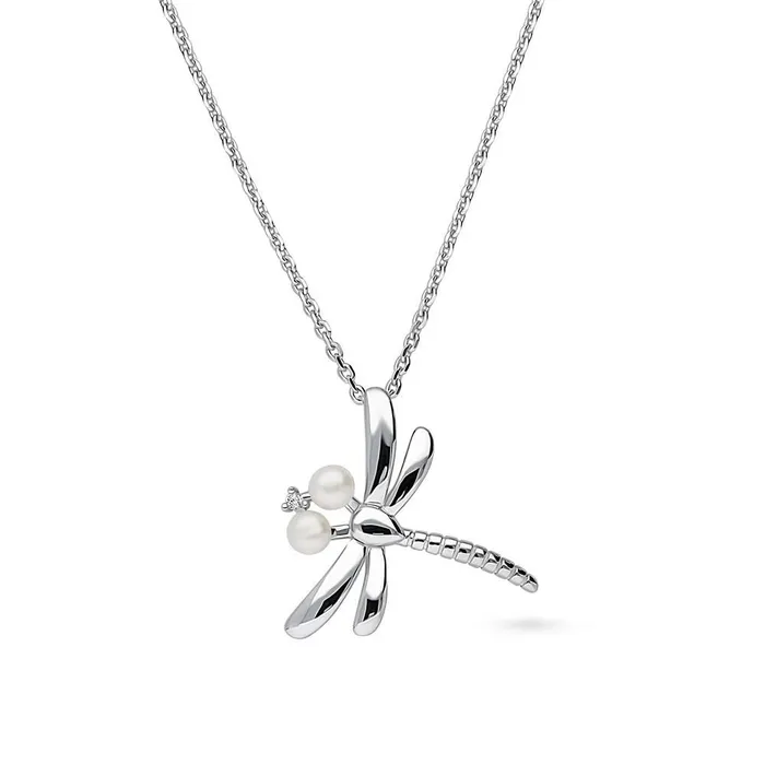 Dragonfly Button Cultured Pearl Necklace in Sterling Silver BERRICLE Necklaces