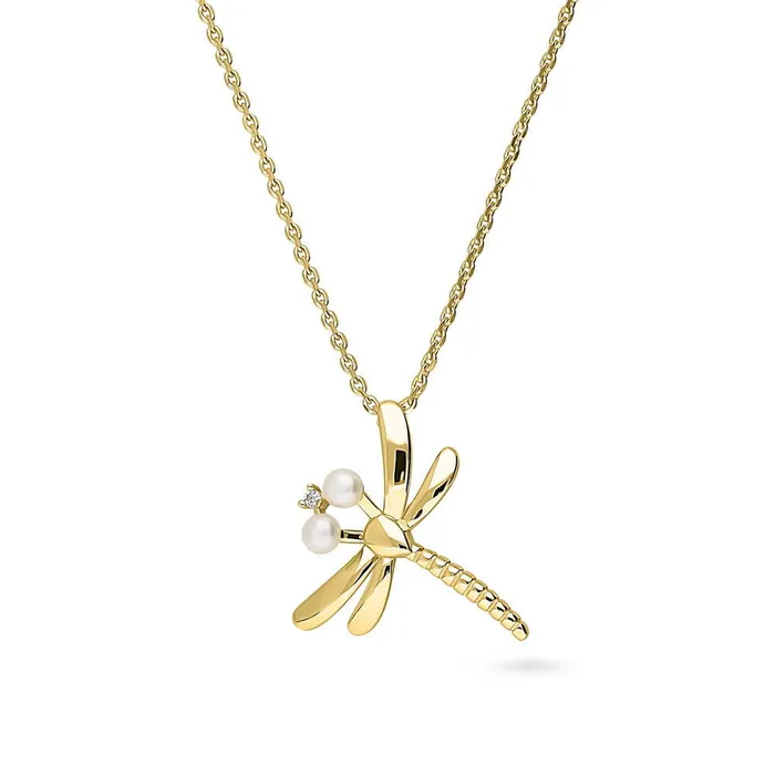 Dragonfly Button Cultured Pearl Necklace in Sterling Silver BERRICLE Necklaces
