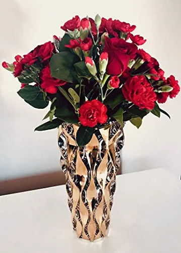 Dropshipped via Social Commerce Network Earrings Symphony Crystal Glass Flower Vase Handmade Luxurious Bohemian Home Decor European Design 12 tall Gold