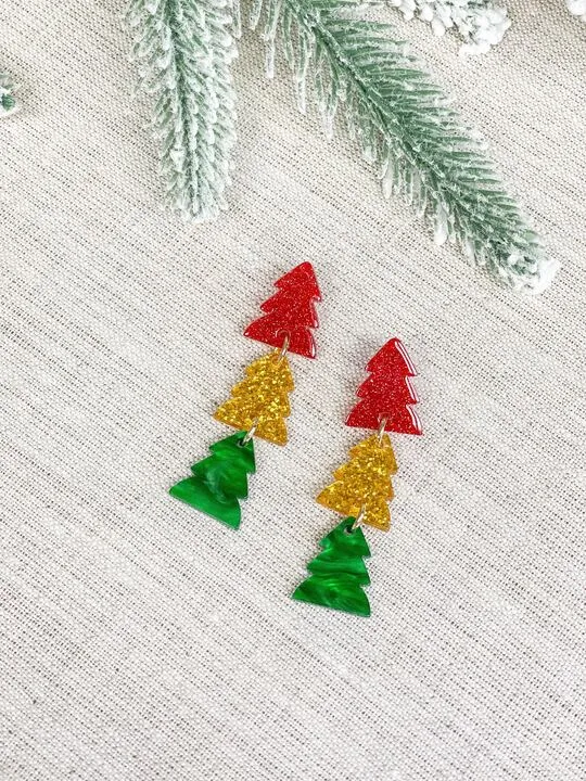 Earrings Acrylic Glitter Stacked Tree Dangle Earrings Prep Obsessed FP