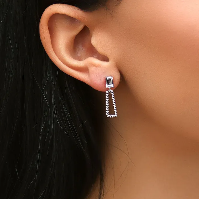 Earrings BERRICLE Cable Trapezoid CZ Earrings in Sterling Silver