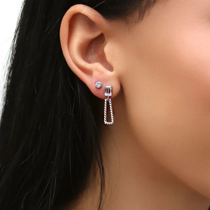 Earrings BERRICLE Cable Trapezoid CZ Earrings in Sterling Silver