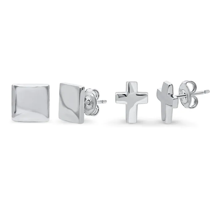 Earrings BERRICLE Cross Square Stud Earrings in Sterling Silver 2 Pairs
