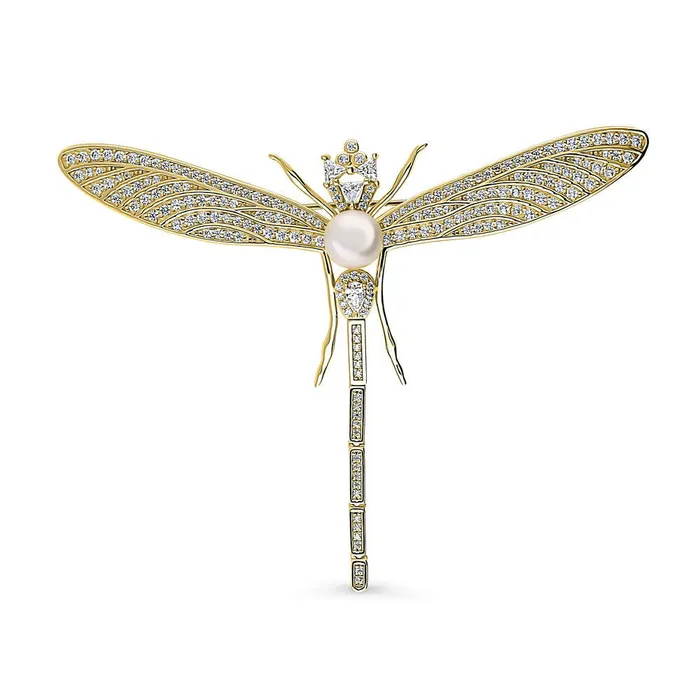 Earrings BERRICLE Dragonfly Button Cultured Pearl Pin in Sterling Silver