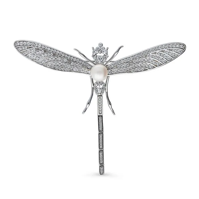 Earrings BERRICLE Dragonfly Button Cultured Pearl Pin in Sterling Silver