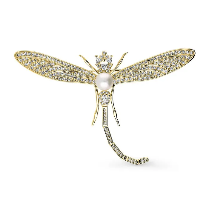 Earrings BERRICLE Dragonfly Button Cultured Pearl Pin in Sterling Silver