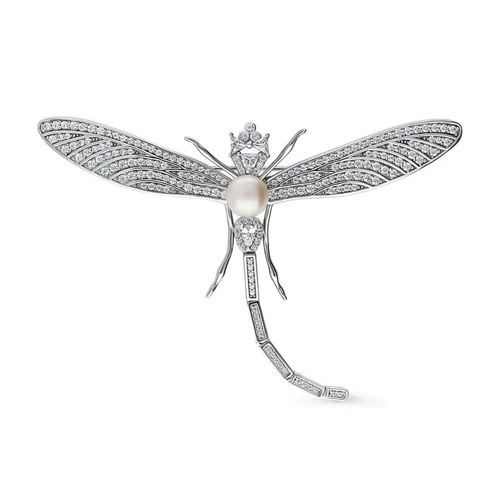 Earrings BERRICLE Dragonfly Button Cultured Pearl Pin in Sterling Silver