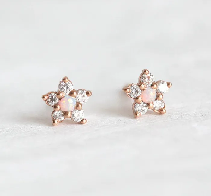 Earrings Capucinne Cora Opal Flower Stud Earrings with Diamonds