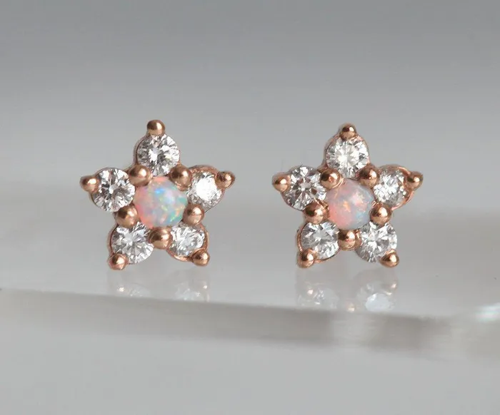 Earrings Capucinne Cora Opal Flower Stud Earrings with Diamonds
