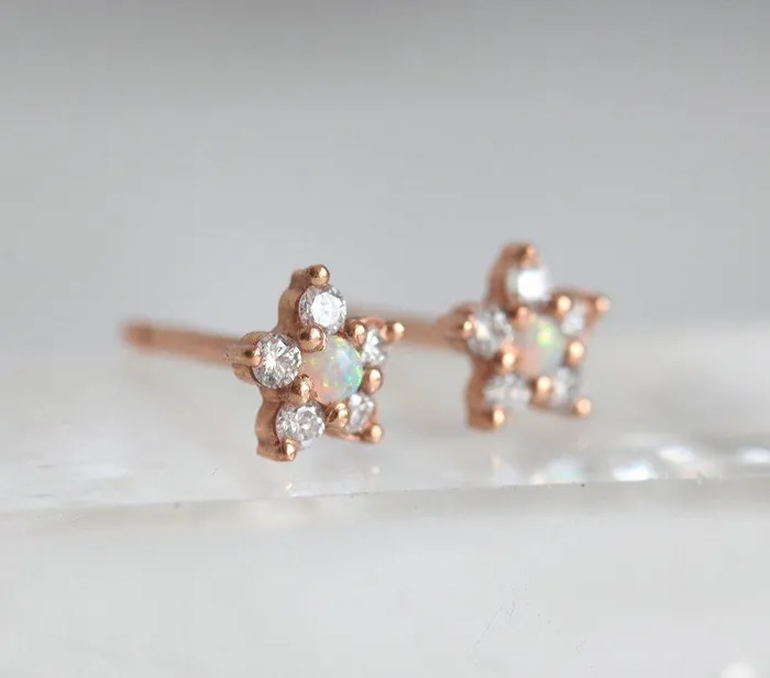 Earrings Capucinne Cora Opal Flower Stud Earrings with Diamonds