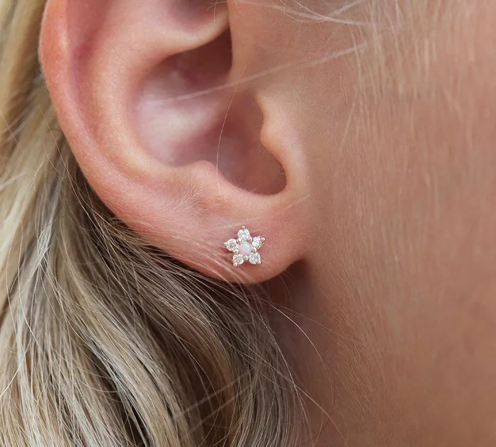 Earrings Capucinne Cora Opal Flower Stud Earrings with Diamonds