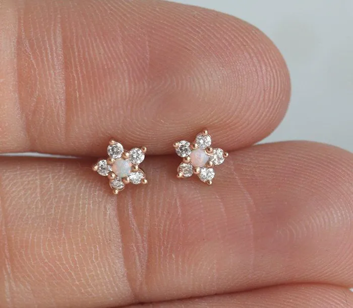 Earrings Capucinne Cora Opal Flower Stud Earrings with Diamonds