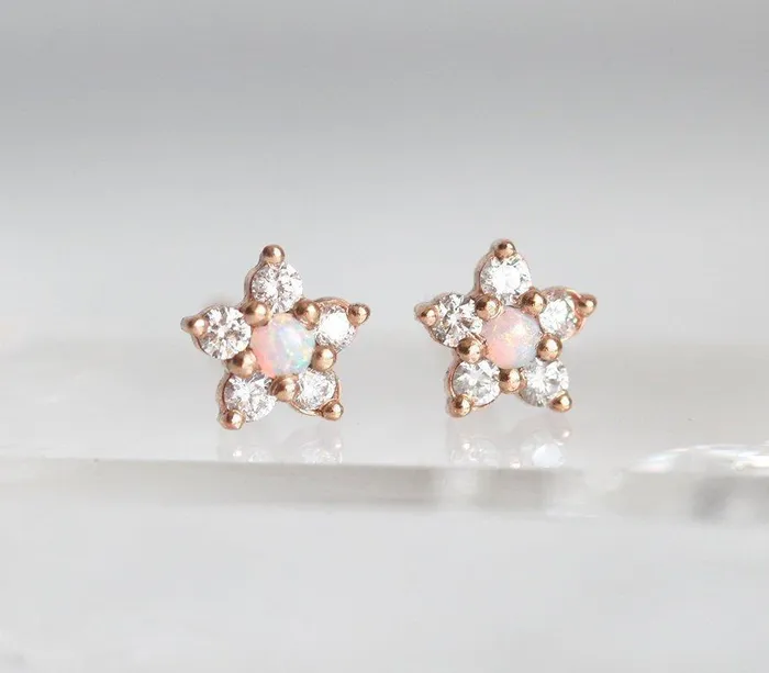 Earrings Capucinne Cora Opal Flower Stud Earrings with Diamonds