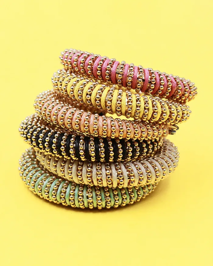 Earrings CHECK20241 Threaded Hoop Earrings with Round Metal Beads